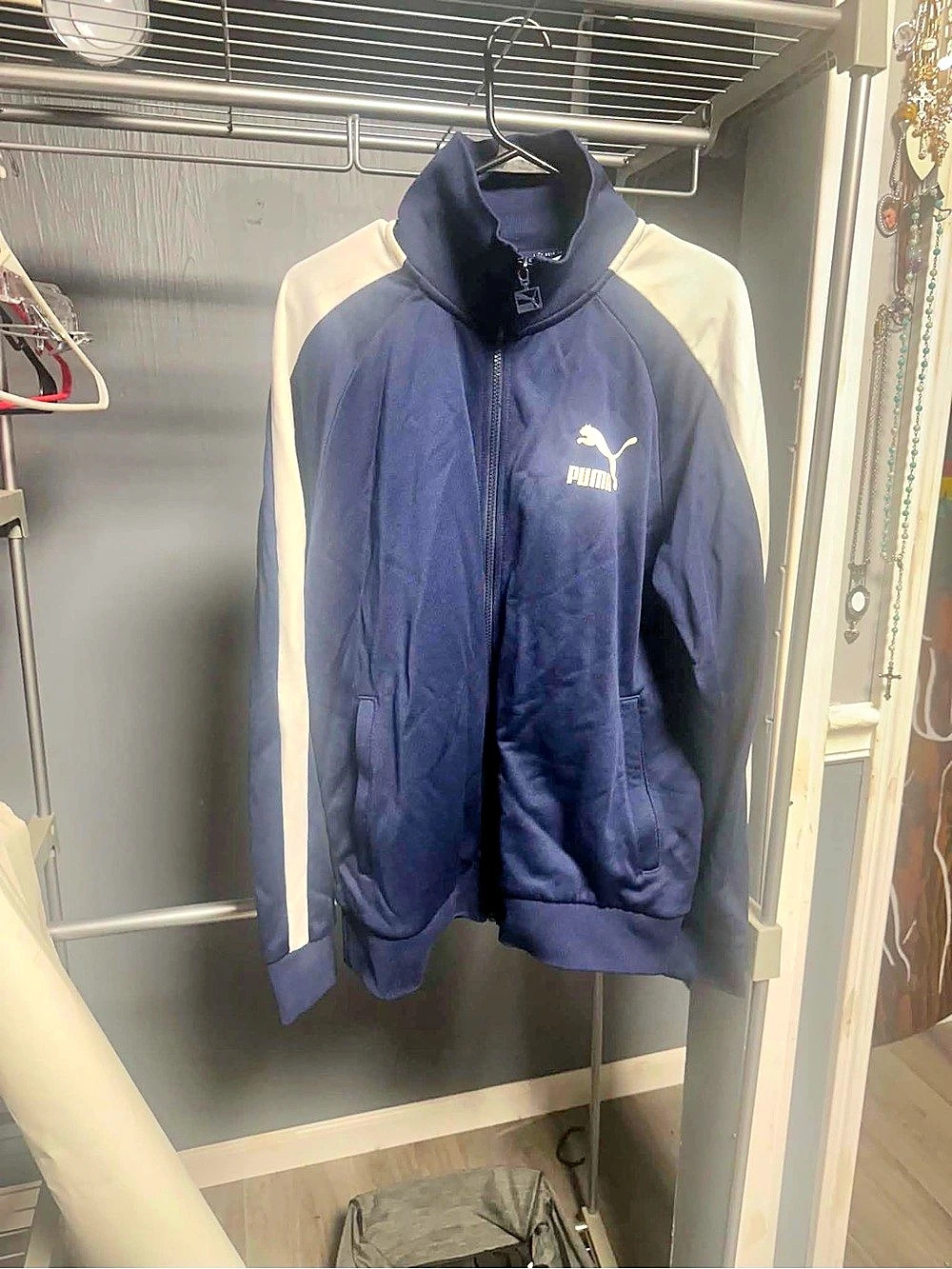 Puma Iconic Archive T7 Track Jacket Men's Color Block Blue & White Size Medium